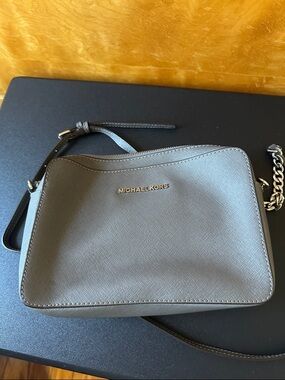 Michael Kors Gray Saffiano Leather Crossbody with Gold Logo